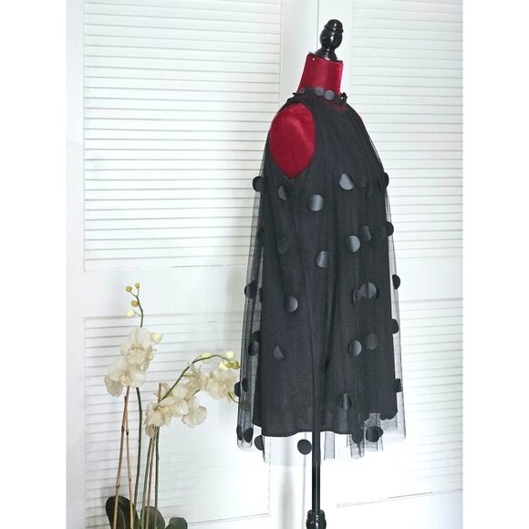 Gracia Women's Black Polka Dot Chiffon Sheer Sleeveless Mini Dress Size S  084 - Picture 4 of 12